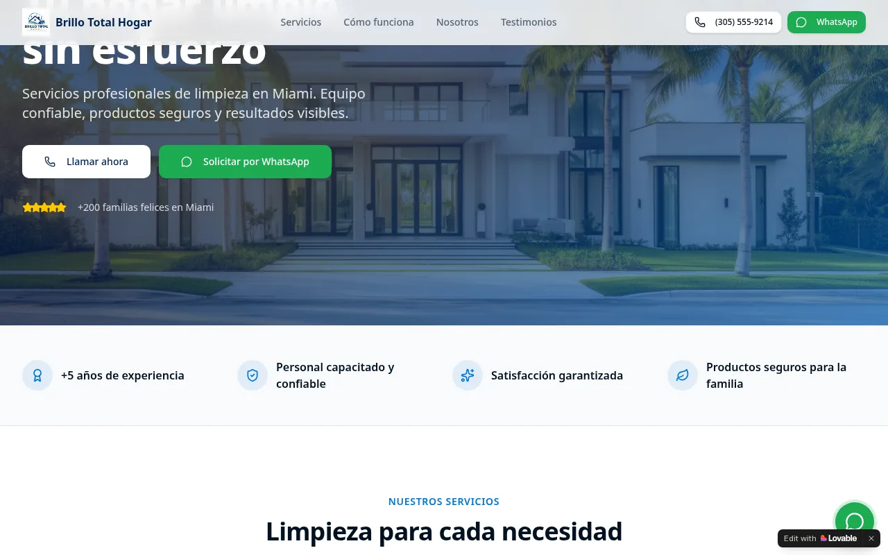 Brillo Total Miami - página web diseñada por Olarte Digital Hub