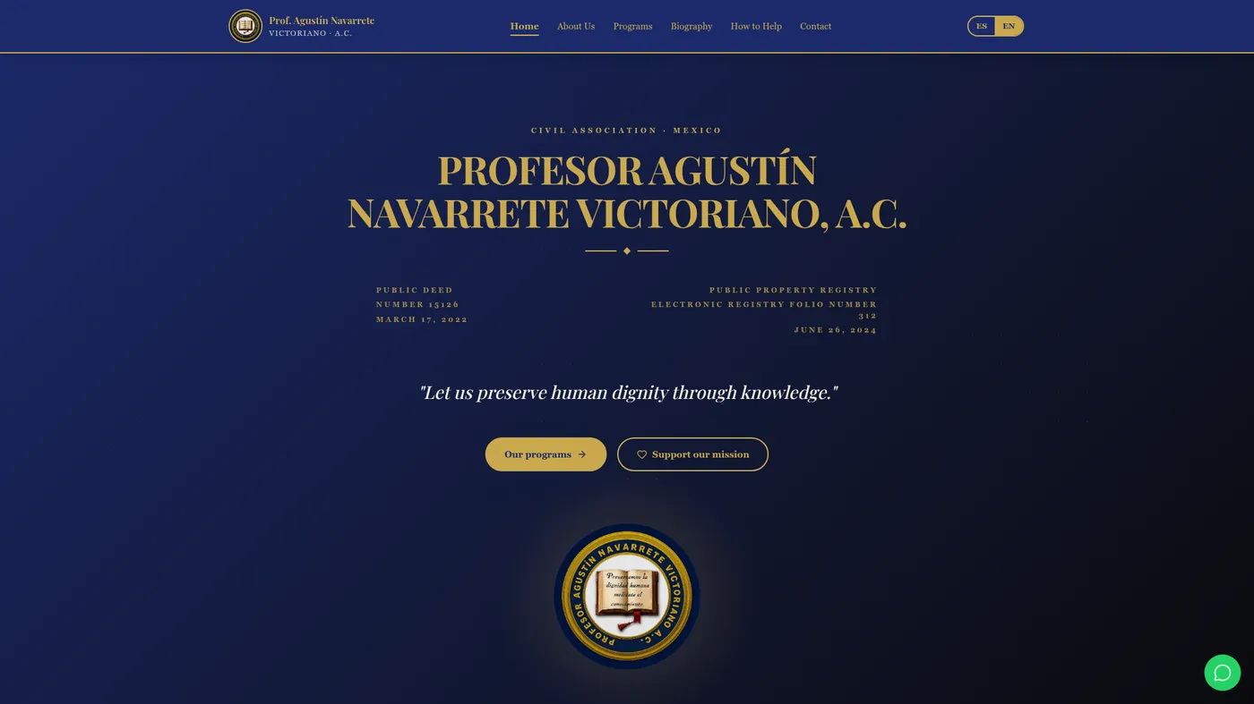 Prof. Agustín Navarrete A.C. - página web diseñada por Olarte Digital Hub