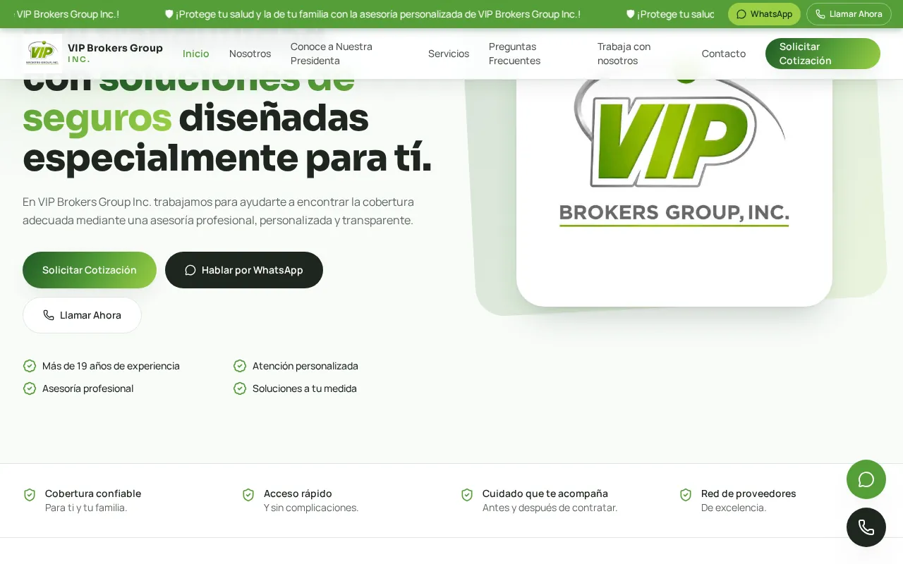 VIP Brokers Group Inc. - página web diseñada por Olarte Digital Hub
